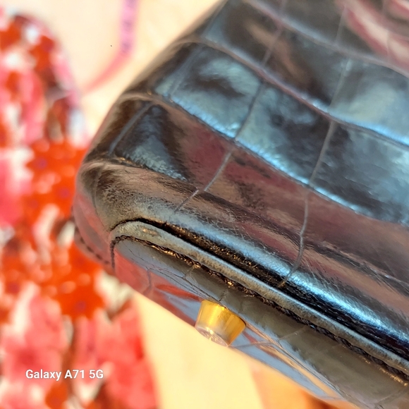 Vintage Original Monsac Black Croc Embossed Small Tote Shoulder Bag Purse - Picture 10 of 17